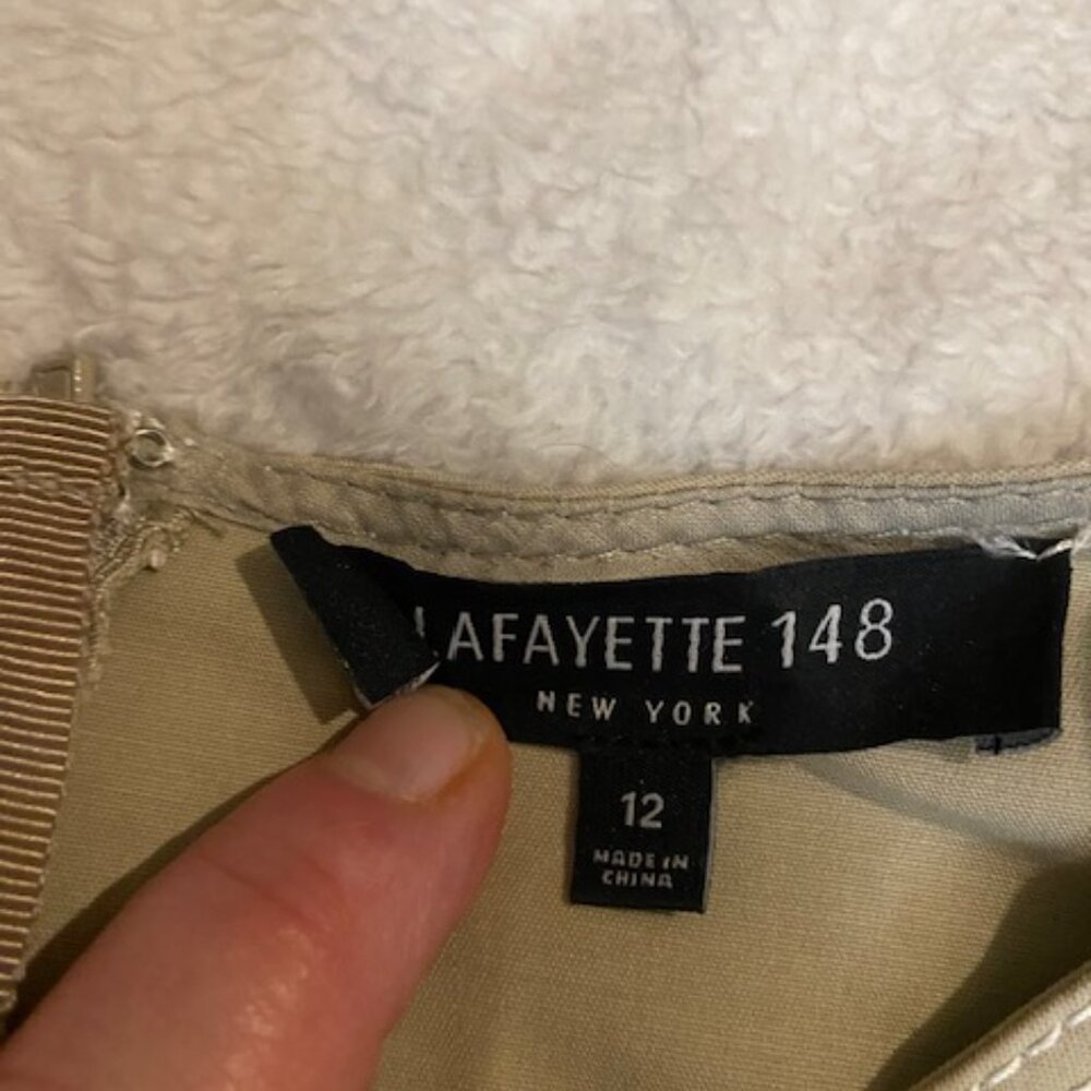 Lafayette Women's Size 12 Sleeveless A-line Beige V-Neck Dress - Picture 3 of 4
